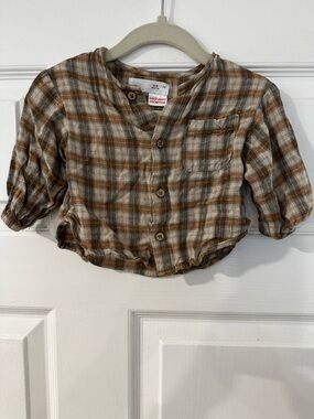 Zara Brown and Cream Plaid Button-Front Kids Shirt